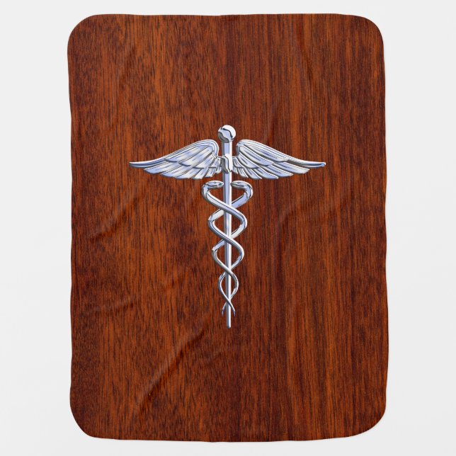 Silver Like Caduceus Medical Symbol Mahogany Print Swaddle Blanket (Front)