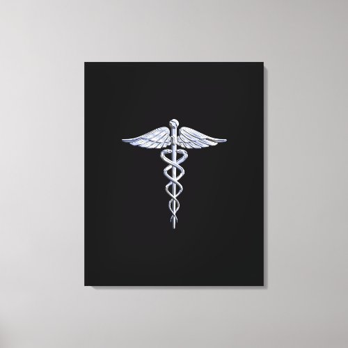 Silver Like Caduceus Medical Symbol on Black Decor