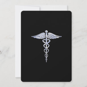 Silver Like Caduceus Medical Symbol on Black Decor
