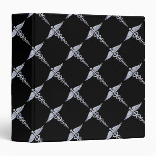 Silver Like Caduceus Medical Symbol on Black Decor Binder