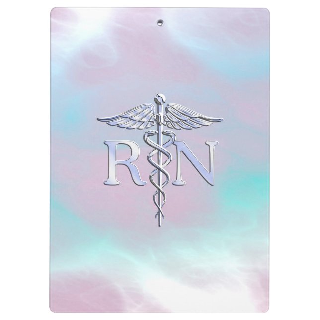 Silver Like RN Caduceus Medical Mother Pearl Clipboard (Back)