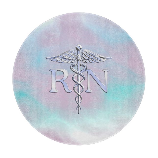 Silver Like RN Caduceus Medical Mother Pearl Cutting Board (Front)