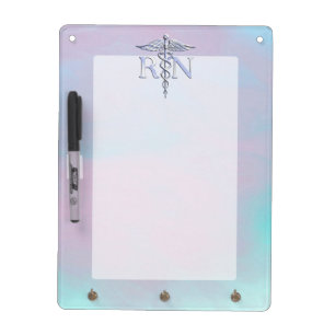 Silver Like RN Caduceus Medical Mother Pearl Dry-Erase Board