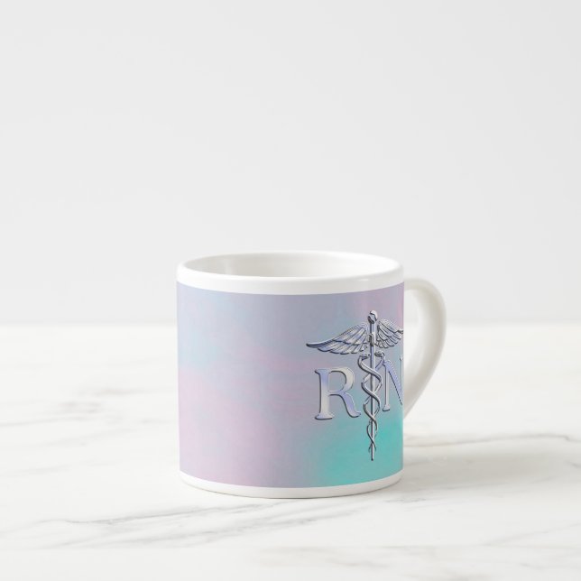 Silver Like RN Caduceus Medical Mother Pearl Espresso Cup (Front Right)
