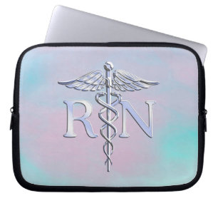 Silver Like RN Caduceus Medical Mother Pearl Laptop Sleeve