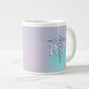 Silver Like RN Caduceus Medical Mother Pearl Large Coffee Mug