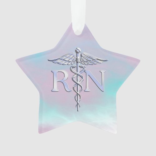 Silver Like RN Caduceus Medical Mother Pearl Ornament