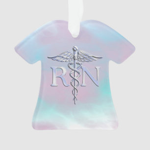 Silver Like RN Caduceus Medical Mother Pearl Ornament