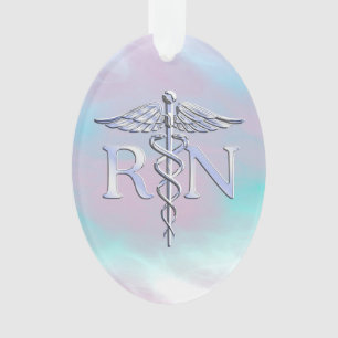 Silver Like RN Caduceus Medical Mother Pearl Ornament