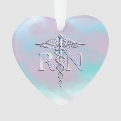 Silver Like RN Caduceus Medical Mother Pearl Ornament
