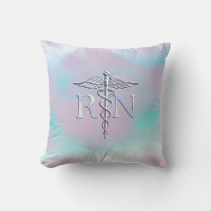 Silver Like RN Caduceus Medical Mother Pearl Throw Pillow