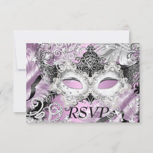 Silver Lilac Sparkle Mask Masquerade Party RSVP Invitation