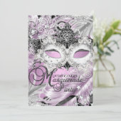Silver Lilac Sparkle Mask Masquerade Quinceanera Invitation (Standing Front)
