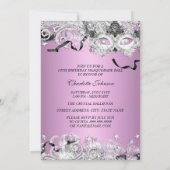 Silver Lilac Sparkle Mask Masquerade Quinceanera Invitation (Back)