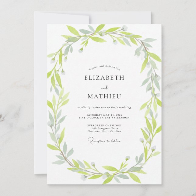Silver Lime Leafy Wedding Invitation (Front)