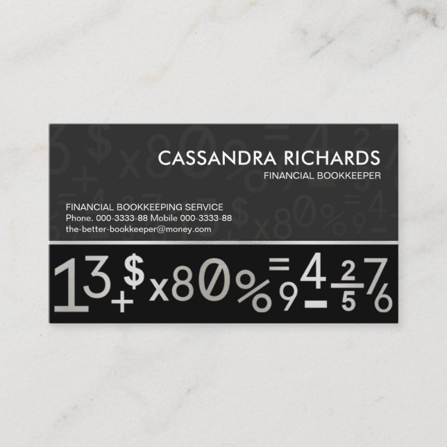 Silver Line Bookkeeping Number Symbols Business Card (Front)