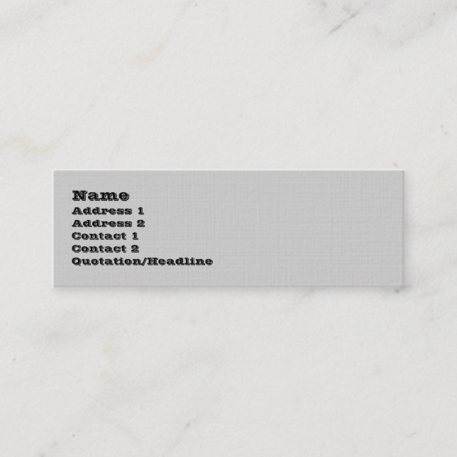 SILVER LINEN TEXTURED SKINNY PROFILE BUSINESS CARD (Front)
