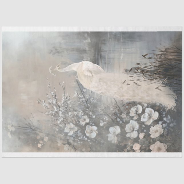 Silver Lining, White Peacock, Parisian Fantasy  Tissue Paper (Front)