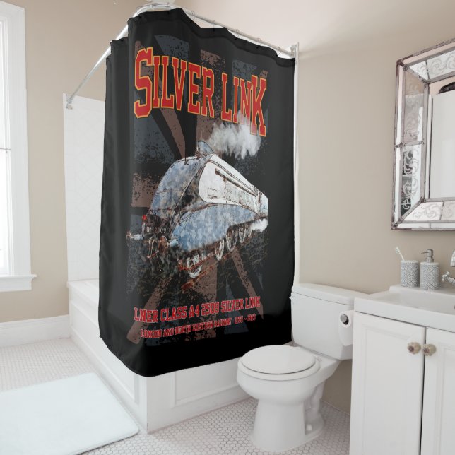 Silver Link LNER Class A4 2509 Locomotive UK flag Shower Curtain (In Situ)