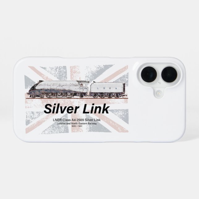 Silver Link LNER Class A4 Locomotive profile flag iPhone Case (Back Horizontal)