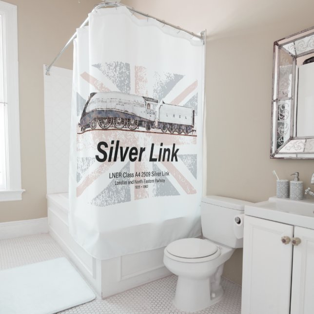 Silver Link LNER Class A4 Locomotive profile flag Shower Curtain (In Situ)