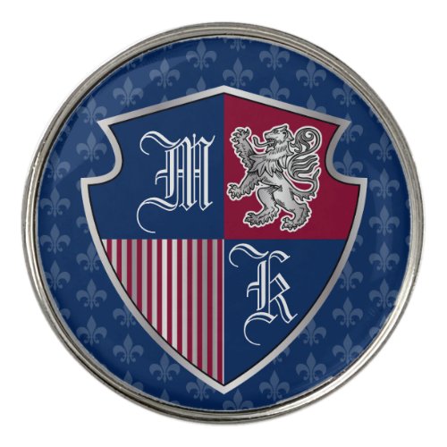 Silver Lion Coat of Arms Monogram Emblem Shield Golf Ball Marker