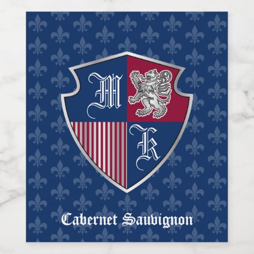 Silver Lion Coat of Arms Monogram Emblem Shield Wine Label Silver Lion Coat of Arms Monogram Emblem Shield Wine Label