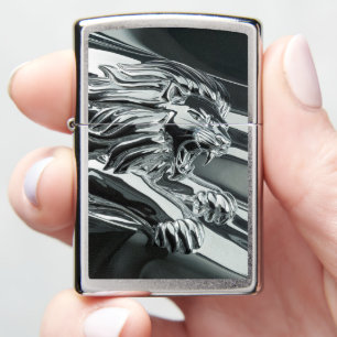 Silver Lion Engraving Art Zippo Lighter