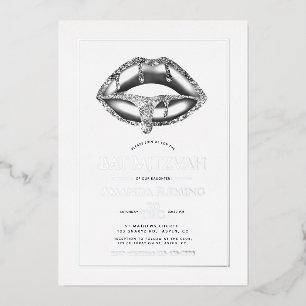Silver Lips Bat Mitzvah Photo Foil Invitation