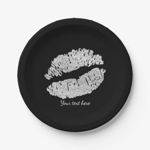 Silver Lips Faux Sparkle Kiss Beauty Makeup Party Paper Plates