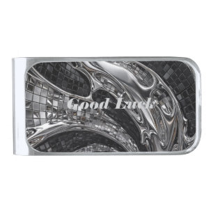 Silver Liquid Chrome Mosaic Finish Money Clip