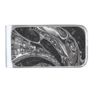 Silver Liquid Chrome Mosaic Finish Money Clip