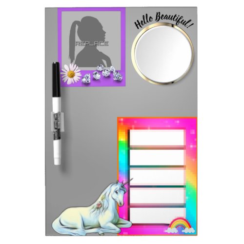 Silver locker memo with photo write on dry erase board with mirror