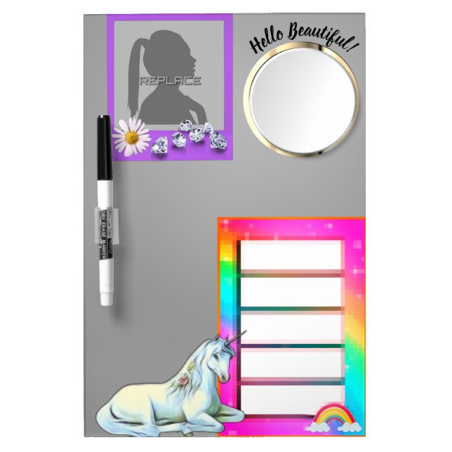 Silver locker memo with photo write on dry erase board with mirror (Front)