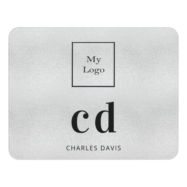 Silver Logo business monogram name Door Sign (Contemporary Front)