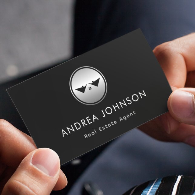 Silver Logo Real Estate Photo Qr Code Social Media Business Card (Creator Uploaded)