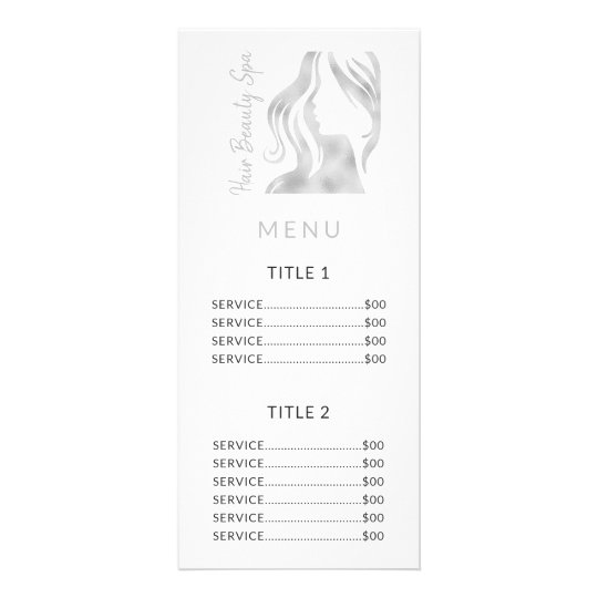 Silver logo white salon service menu rack card | Zazzle.com