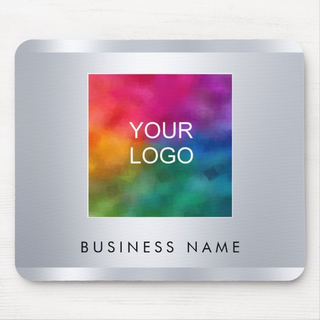 Silver Look Add Your Business Logo Image Text Mouse Pad (Front)