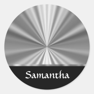 silver look and black classic round sticker