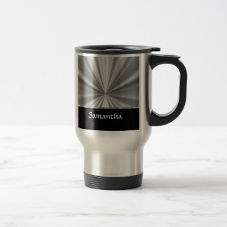 silver look and black travel mug