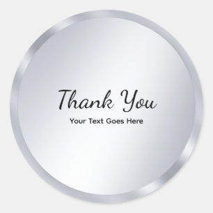 Silver Look Blank Template Elegant Thank You Classic Round Sticker