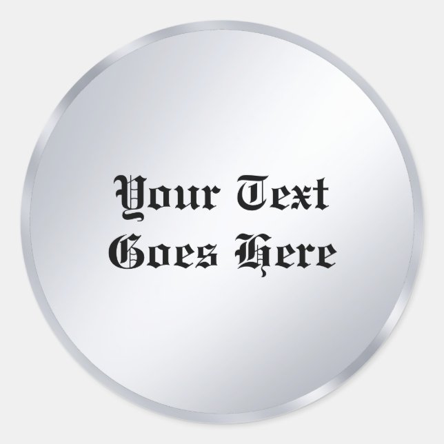 Silver Look Classic Old Style Text Calligraphy Round Sticker (Front)