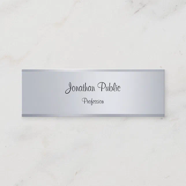 Silver Look Elegant Handwritten Script Template Mini Business Card | Zazzle