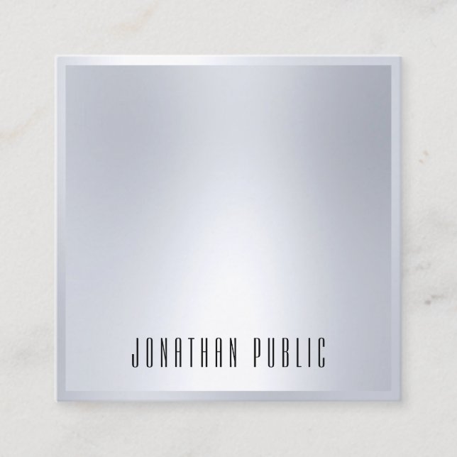 Silver Look Elegant Modern Template Glamorous Square Business Card (Front)