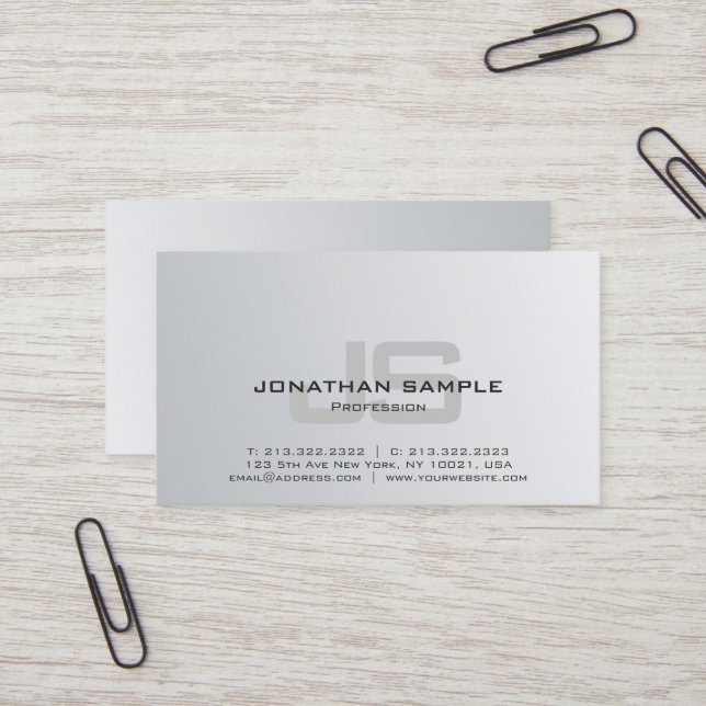 Silver Look Elegant Monogram Design Professional Business Card (Front/Back In Situ)