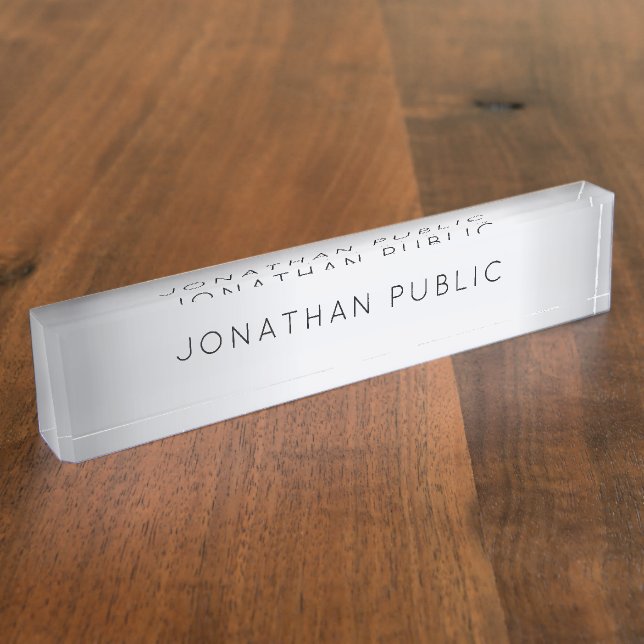 Silver Look Glamorous Template Elegant Modern Desk Name Plate (Side)