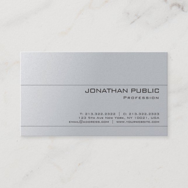 Silver Look Gray Elegant Minimalist Design Luxury Business Card (Front)