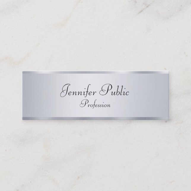 Silver Look Modern Elegant Handwritten Template Mini Business Card (Front)