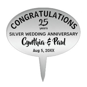 Silver Look Silver Wedding Anniversary Cake Topper