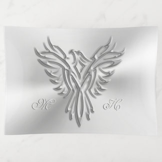 Silver-look stylized phoenix with embossed effect trinket tray